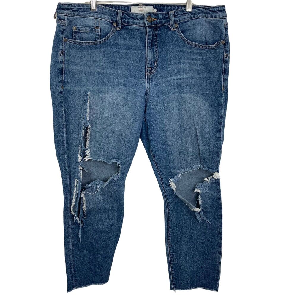 Torrid Jeans Womens 18R Distressed Destroyed Rips Medium Wash Stretch